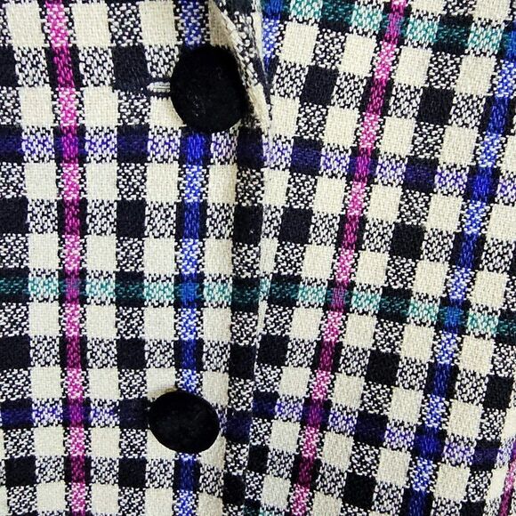 Vintage Requirements Wool Blend Plaid Velvet Trim Blazer Jacket Size 12 - Picture 6 of 8